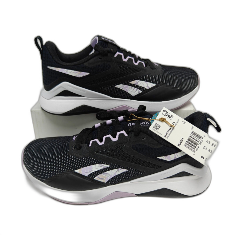 Reebok Women's Nanoflex TR 2.0 Cross Trainer, Black/White/Purple Oasis Size 9